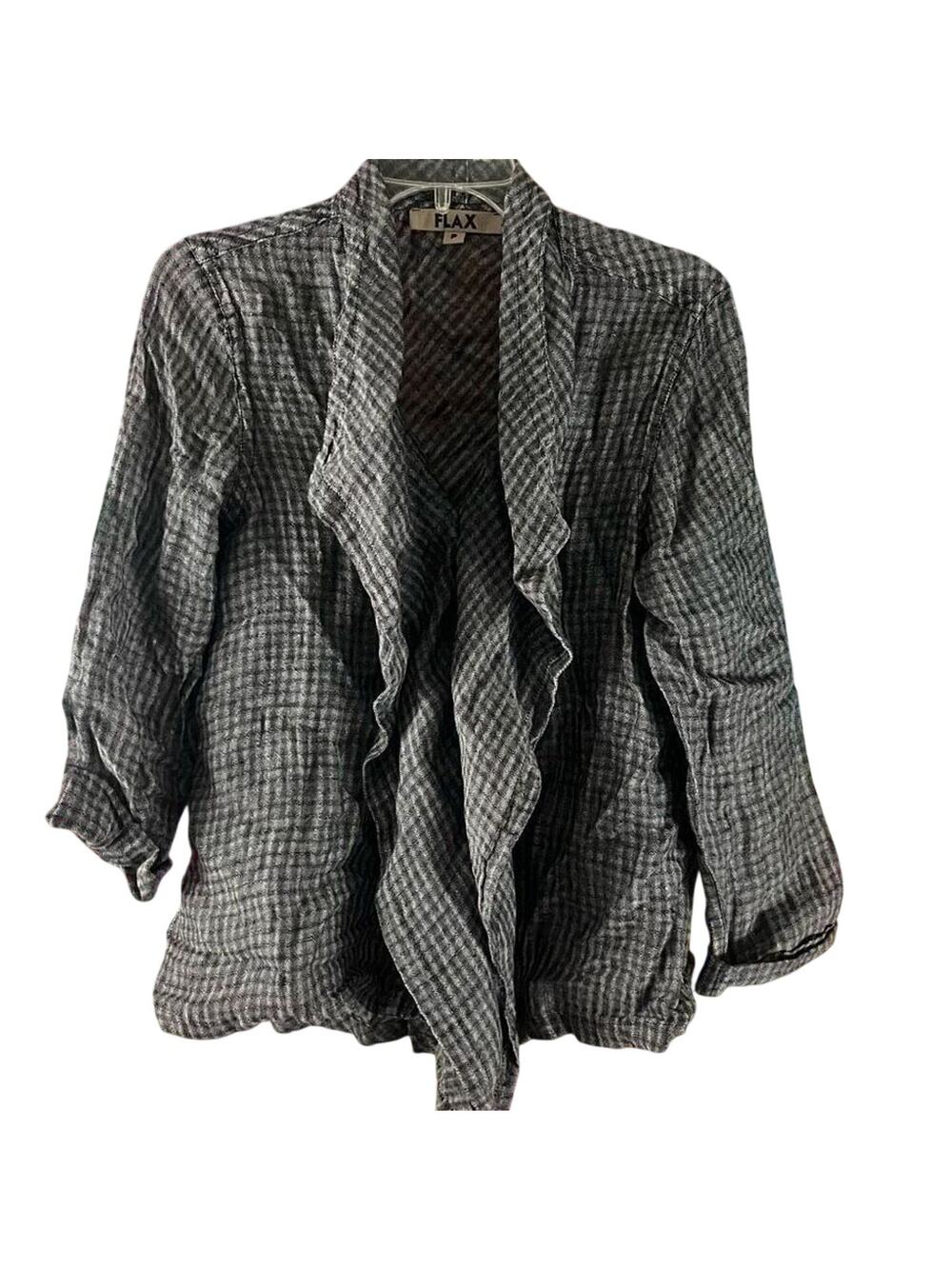 Flax Linen Cardigan Waterfall Wrap Lagenlook Size Small Button Front Ruffle
